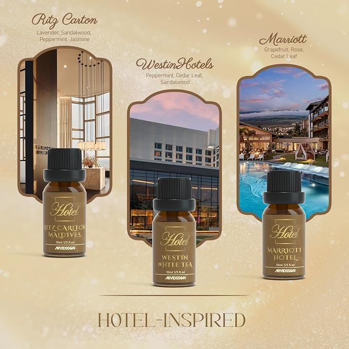 ARVIDSSON Hotel Diffuser Oils Gift Set - Hotel Essential Oils for Diffuser, Luxury Fragrance Oils Inspired by 5 Star Hotels Scent, Gift for Women and Men