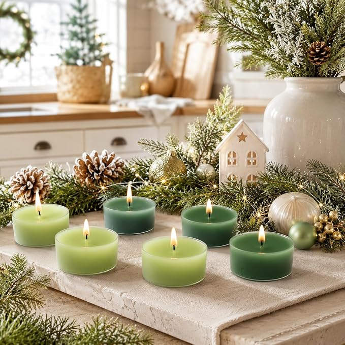 Sage Green Ombre Tea Lights Set of 24, Cedar Scented Tealight Candles, Handmade Tea Candles, Long Burning Tealights for Romantic Wedding Home Decor Gift
