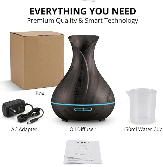 Sierra Modern Home Smart WiFi Humidifier - Aromatherapy Essential Oil Diffusers with App Control & Voice Control - Works with Alexa & Google Home - 400ml Ultrasonic Diffuser & Humidifier - Dark Brown