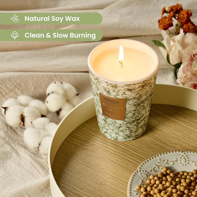 M&SENSE Sandalwood Jasmin Scented Soy Candle, 3 Wick Highly Scented 14.1 Oz 75H, Aromatherapy Christmas Gift for Women and Men