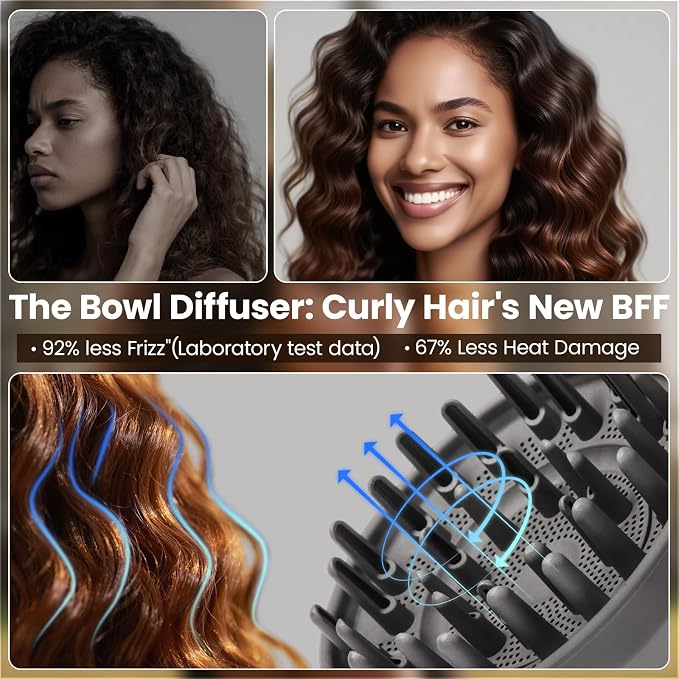 Upgraded Large Diffuser Attachment for Dyson Airwrap Styler HS01/HS05/HS08 - Converts to Hair Dryer, Fast Drying Wave & Curly & Thick, Heat Resistant Nylon Fiber Nozzle Attachments (Grey)