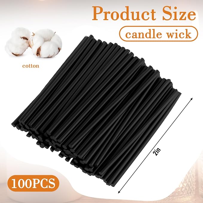 Conelist 100 Pack 2 Inch Cotton Wicks for Sand Candles Making Natural Cotton Candle Wicks, Low Smoke, No Lead and Metal for Candle Making DIY (Black)