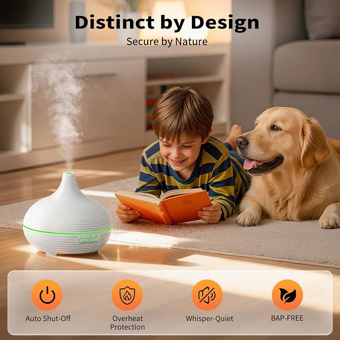 URPOWER 300ml Sleep Diffuser for Bedroom, All-Night Essential Oil Diffuser, Quiet Ultrasonic Cool Mist, Auto-Off & Timer, 7 LED Color Diffusers Humidifier for Home Office & Large Rooms