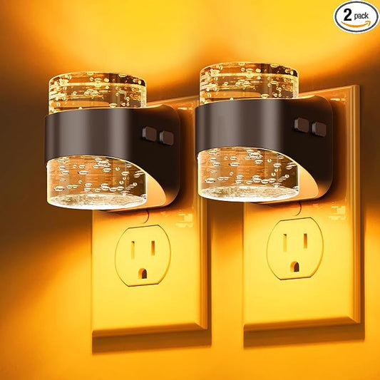 L LOHAS LED Night Light, Bubble Night Lights Plug into Wall, 2 Pack Night Lights with Dusk-to-Dawn Sensor,Dimmable Amber Pulg in Nightlights for Rooms Bathroom Hallway