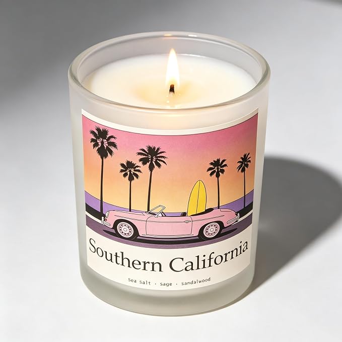 SoCal Sunset Scented Candle, Sea Salt & Sage & Sandalwood, Southern California Gifts, California Gifts, Coastal California Souvenirs, 100% Soy Wax, 7OZ