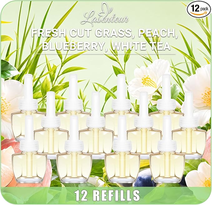Plug In Air Freshener Refills - Citronella Lemongrass Fragrance, 12 Count Aromatherapy Oil Diffuser for Home, Bathroom and Outdoors - Compatible with Air Wick, Compatible with Glade