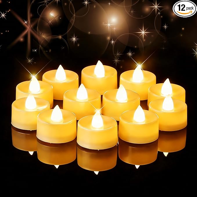 Amagic 12/24/50/100/150 Pack Battery Operated Tea Lights Candles, Fake Tealights Candles, Flameless LED Tea Lights for Halloween, Wedding, Votive, Festival, Table Decor(12 Pack, Warm White)