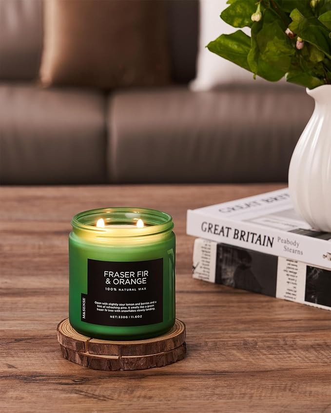 M&SENSE Fraser Fir Pine Scented Candle, Natural Soy Wax Non Toxic Candles 70 Hours 2 Cotton Wick 11.6oz Cozy Home Fragrance Aromatherapy Candle for Birthday Holiday Gifts for Mom Women