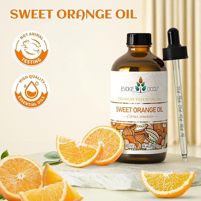 EVOKE OCCU 4OZ Orange Essential Oil Citrus Aromatherapy Oil for Diffuser, Home Cleaning, Skin & Hair Care, DIY Soap & Candle Making