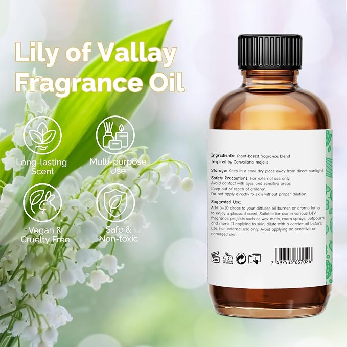 GM Gumili Lily of Valley Fragrance Oil for Skin, Hair, Body & Face, Perfume, Diffuser, Aromatherapy & Massage - 2 Fl Oz