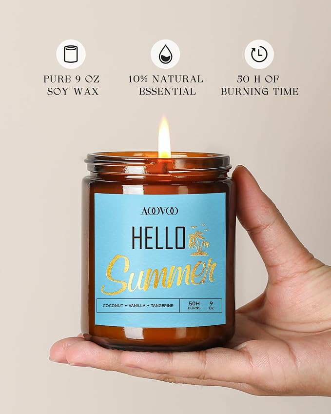 AOOVOO Hello Summer Candles - 9 oz Scented Candles, Aromatherapy Candle, Soy Candle for Home Scented