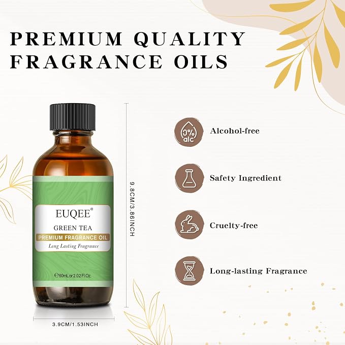 EUQEE Green Tea Fragrance Oils, 2.02 Fl oz/ 60ml Essential Oils for Diffuser, Candle Making, DIY Soap with Glass Dropper