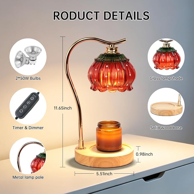 GEEZO Fragrance Candle Warmer Lamp，Electric Candle Warmer with Timer & Dimmer，Mom Christmas Birthday Gifts for Women, House Warming Gifts New Home Bedroom Decor