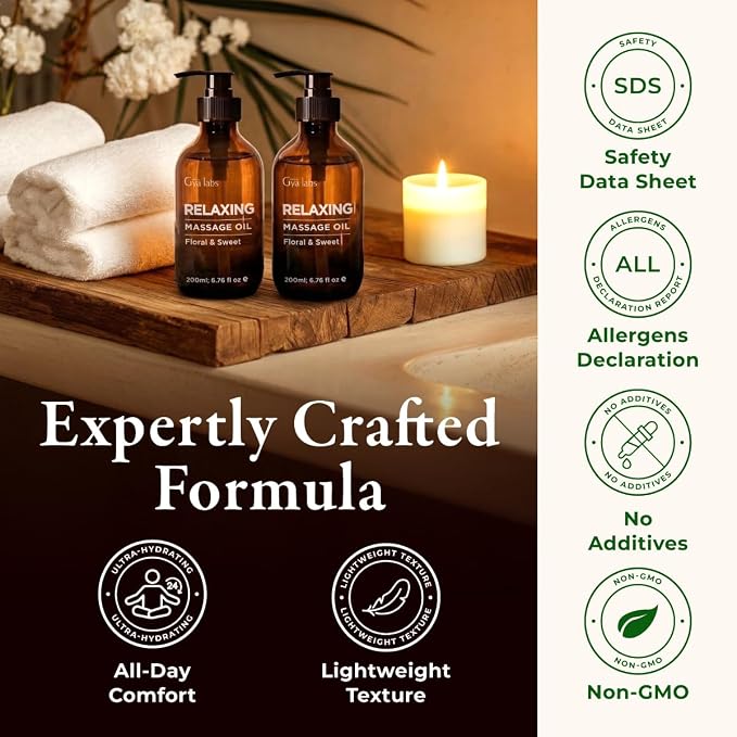 Gya Labs Relaxing Massage Oil - 6.76 Fl Oz - Massage Oil For Deep Relaxation And Daily Wellness - Fast-Absorbing And Non-Greasy Formula, Non-Gmo And Cruelty-Free
