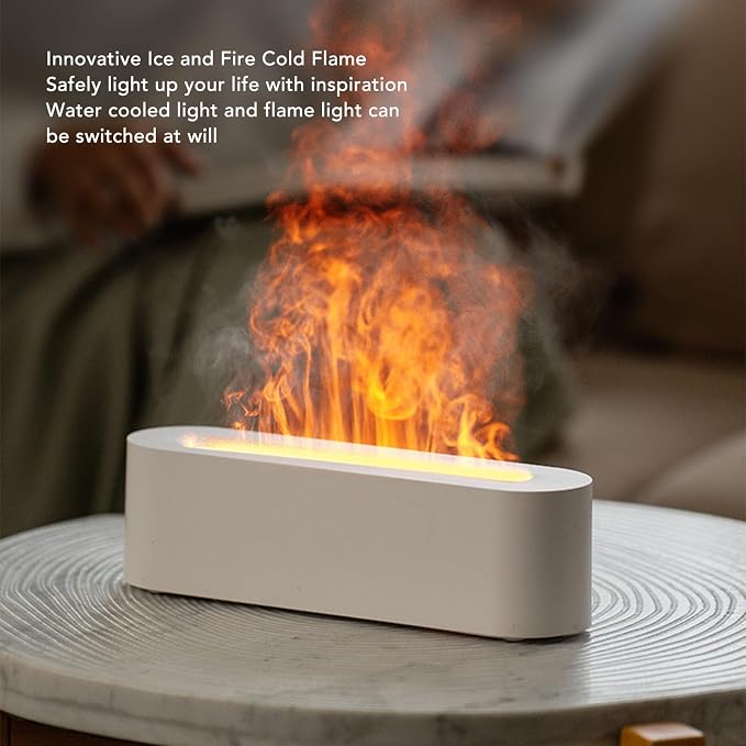 USB Portable Easy Flame Diffuser Humidifier with 7 Colors, Improve Air Quality for Room, Office, Bedroom (White)