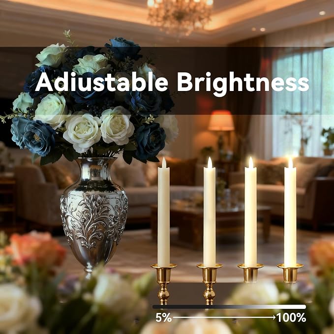 Flameless Taper Candles 9.9 Inch Battery Operated – 6 Pack Beige Realistic Flickering Flame Remote Control Dimmable LED Candles with Timer for Chandelier Candelabra Wedding Holiday Decor