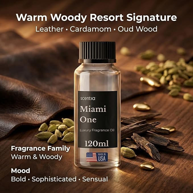 Scentia Miami One (My Way) Diffuser Oil Refill – Hotel Fragrance Oil Inspired by 1 Hotel Miami Beach – 120 mL – Lemon, Sandalwood & Cedar Long-Lasting Scent for Ultrasonic & Waterless Diffusers