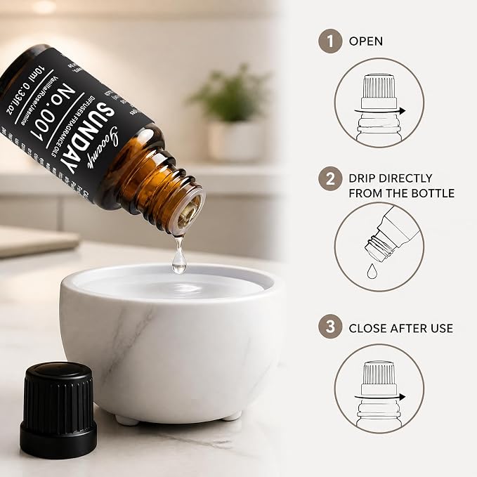 Gooamp SUNDAY-001 Diffuser Oil Essential Oils Blend - Vanilla/Rose/Jasmine - 10mL 0.33fl.oz - Suitable for Water, Anhydrous, Reed, Cold Air, and Automobile Diffusers - Ideal for DIY Crafts