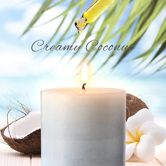 CRYSTAL CLUB White Pillar Candles, Aromatherapy Scented Candles, Set of 3 Tall 3x6 Inch Rustic Grey Candles, Clean Burning and Dripless Candle Lights, Creamy Coconut Scented for Home Décor