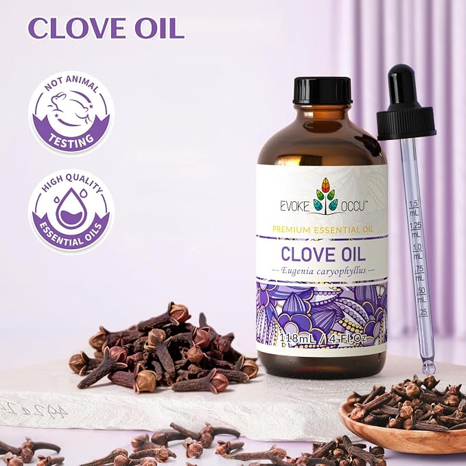 EVOKE OCCU Clove Oil for Teeth and Gums - Oral Care, Toothache Relief & Fresh Breath - DIY Mouthwash - 4 Fl Oz