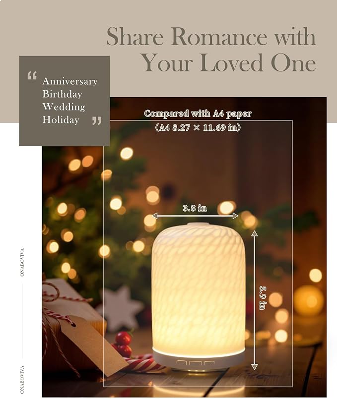 Essential Oil Diffuser - 2.4MHz Ultrasonic Ceramic Diffuser with Pulse/Continuous Mist & Night Light, Waterless Auto-Off, Silent Aromatherapy Diffuser for Home, Office, Yoga, Spa, Gifts & Home Decor.
