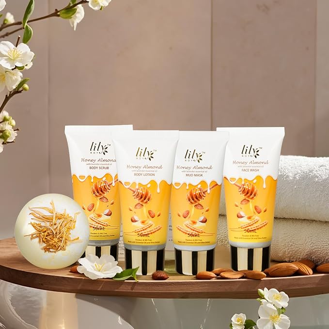 Honey Almond Bath Gift Set - 21Pcs Moisturizing & Relaxing Spa Gift Basket for Women & Men