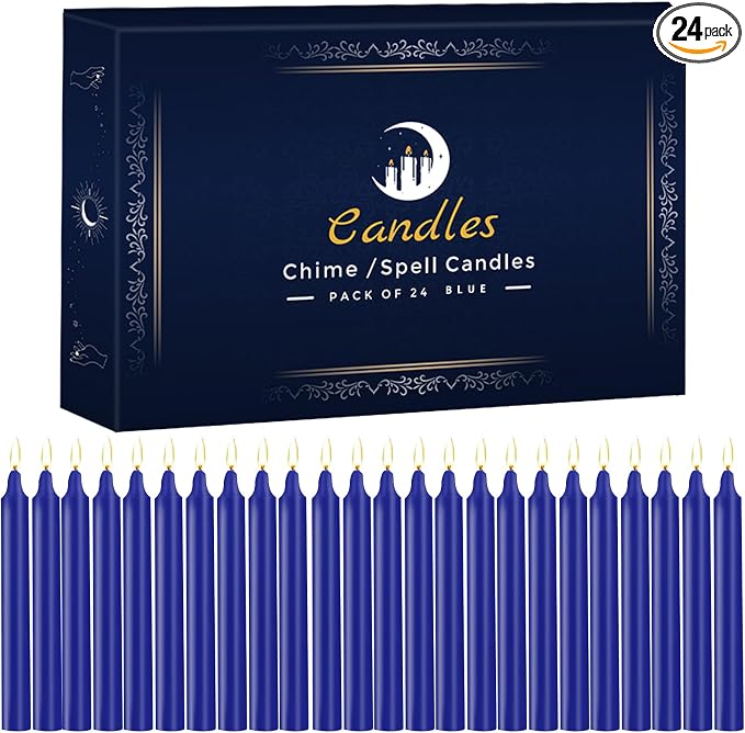 24 Pack Blue Spell Chime Candles – Premium Mini Unscented Taper Candles for Rituals, Prayer, Meditation, Altar, Spells – 4" Tall – Ideal for Witches & Spiritual Practices