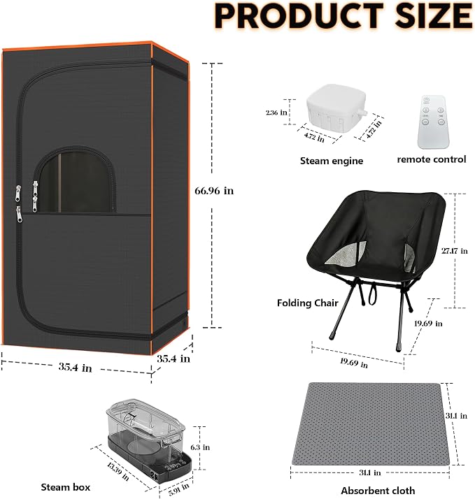 Luxury Portable Steam Sauna Tent for Home - 1500W Fast Heating Sauna Box with 3L Steamer Pot, Thermal Insulation Sweat Tent for Muscle Recovery - 1 Person