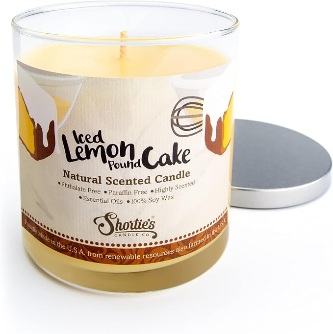 Iced Lemon Pound Cake Scented Natural Soy Candle, Essential Fragrance Oils, 100% Soy, Phthalate & Paraben Free, Clean Burning, 9 Oz.