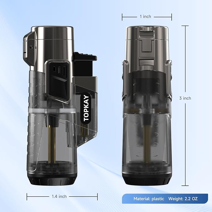 TOPKAY Cigar Lighters Triple Jet Flame Torch Lighters, Windproof Butane Refillable Torch Lighters with a Gift Box, 2 Packs (Butane Not Included)