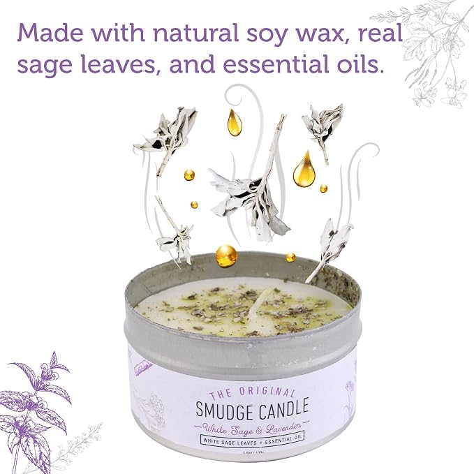 SOUL STICKS Smudge Candle for Cleansing House, Meditation, Chakra Healing, Aromatherapy (White Sage & Lavender)