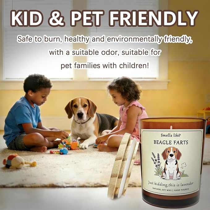 Beagle Gifts for Women - Dog Mom Candle Decor Beagle Farts Candle Themed Gifts for Women for Pet Lovers Crafted by Natural Soy Wax Lavender Scented Candle