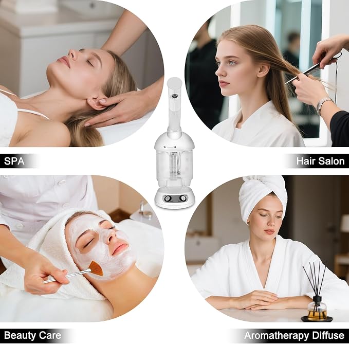 Nano Ionic Facial Steamer with Removable Water Cup, Face Steamer 360° Rotatable Sprayer Warm Mist Face Humidifier for Home and Beauty Salon, Facial Deep Cleaning (White)