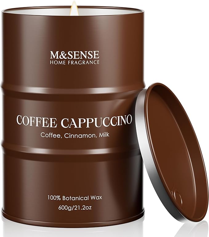 M&SENSE Coffee Cappuccino Large Scented Candles Christmas Decor, Hoilday Soy Wax Christmas Candle 21.2oz 120 Hours, Coffee Aroma Candle Unique Housewarming Appreciation Gifts