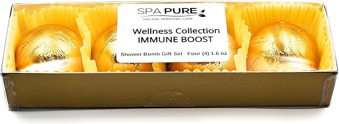 Spa Pure Immune Boost Aromatherapy Shower Steamers Bombs - Shower Bombs with Essential Oils – Unisex Bath Melts - Self Care and Relaxation Shower Steamer - Enjoy Spa at Home - (4 Count)