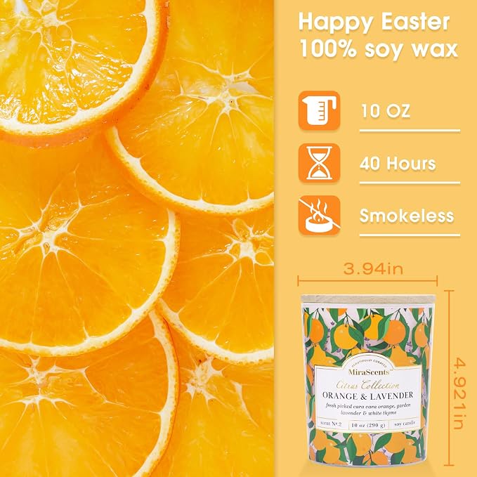 Citrus Candle - Orange & Lavender Scented Candles - Summer Candles for Home & Kitchen,Soy Wax Scented Candle,10oz
