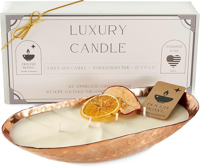 Dough Bowl Candle Co. Luxury Candle - Scented Luxury Candles for Home, 12x5x2 Inch Vessel for Women and Men, Fancy 4 Wick for All Occasions (Apple Cider, Copper)