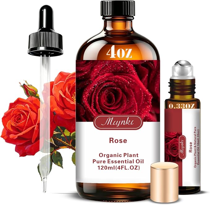 Rose Essential Oil, Rose Oil for Skin Care, Massage, Diffuser, Humidifier, DIY Soap, Candle, Bath, Yoga, Gift Ready,Rose Fragrance Oil - MLYNKL Essential Oils (4.33 fl oz / 130ml)