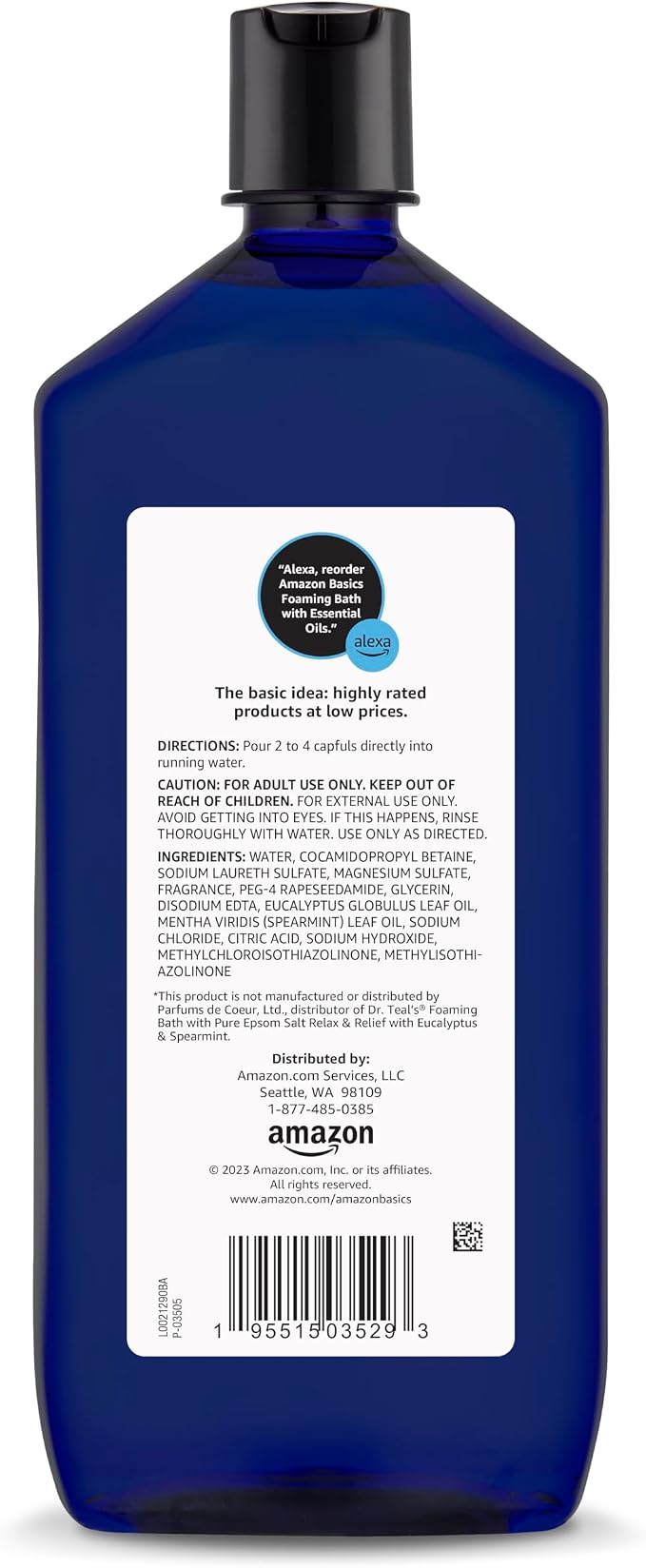 Amazon Basics Eucalyptus & Spearmint Scented Foaming Bath with Essential Oils, 34 Fl Oz (Pack of 1) (Previously Solimo)