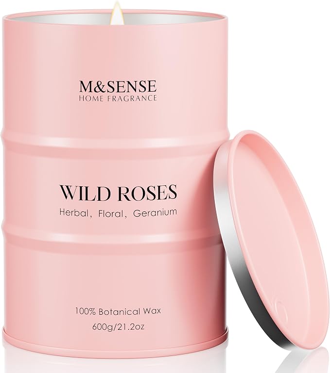 M&SENSE Wild Rose Large Natural Scented Candle, 120 Hours Long Lasting Soy Candles 21.2oz, Stress Relief Luxury Aromatherapy Candles for Women, Romantic Candle Valentines Day Gifts