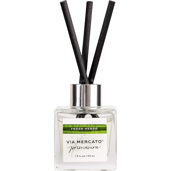 Via Mercato Primavera Spring Collection, Petite Reed Diffuser, Fresh Herbs, 40 ML
