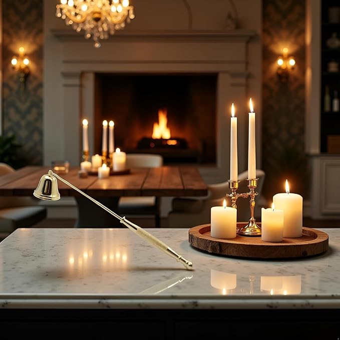 Gold Metal Candle Snuffer Wick Snuffer with Long Handle Candlesnuffers Sleeves Accessories for Putting Out Wick Flame Safely, Accessory