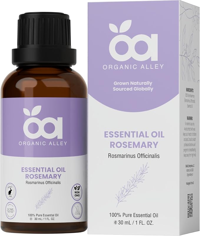 Rosemary Essential Oil by Organic Alley | 100% Pure Rosmarinus Officinalis Oil, Therapeutic Grade | Aromatherapy Essential Oil for Clarity & Focus (1 Fl Oz)