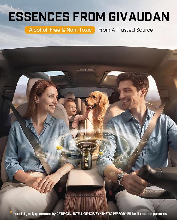 Fanttik N10 Smart Car Air Freshener, Waterless Essential Oil Diffuser with 3 Adjustable Levels and Ambient Light, Auto On/Off, 2550mAh USB-C Battery, Citrus/Woody Scents, Easy Swap Design