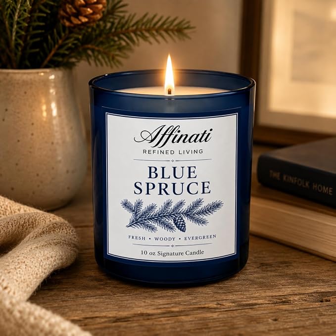 Affinati Blue Spruce Signature Candle - 10 oz Luxury Soy Blend Wax Candle, Long-Lasting Home Fragrance