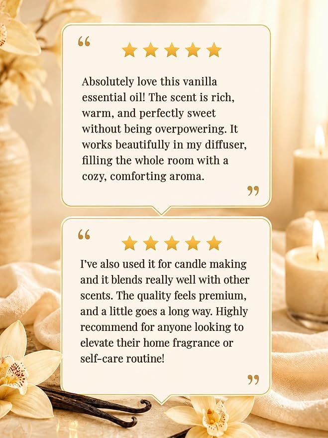 Vanilla Essential Oil, Warm & Cozy Vanilla Scent | For Diffusers, Home Fragrance and Aromatherapy, Skin Care, Home Care and Candle Making