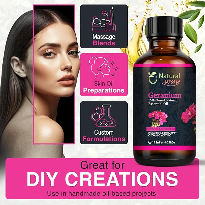 Geranium Essential Oil for Diffusers | Natural Aroma Oil for Home Fragrance, Humidifier & DIY Candle Making, Long Lasting Scent for Office, Bedroom & Soothing Scent 4 Fl Oz (120 mL)
