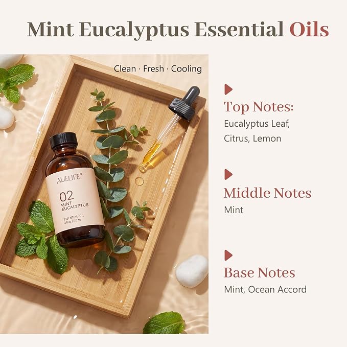 Mint & Eucalyptus Essential Oils for Diffusers & Candle Making, 118ml (4 fl oz) Large Bottle, Long Lasting Fresh Scent Oil for Home Fragrance, Soap, DIY & Aromatherapy