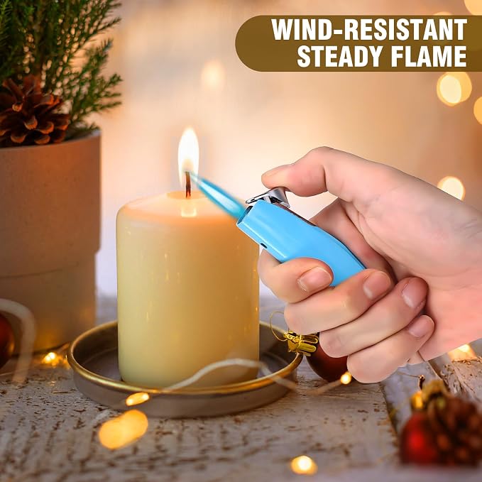 Women's Mini Butane Torch Lighter, Windproof Jet Flame Refillable Adjustable Candle Lighter for BBQ, Camping, Daily Use, Ideal Gift, 2 Pack (Blue, Butane Not Included)