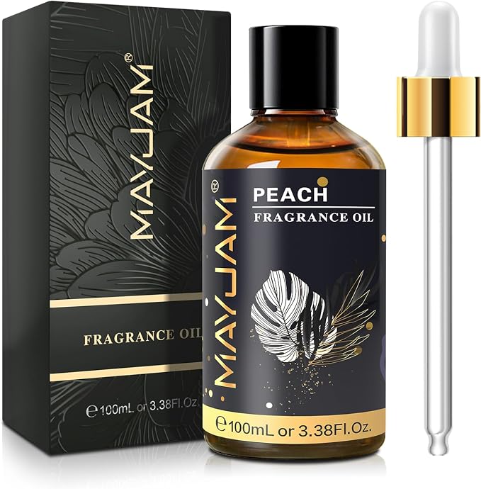 MAYJAM 100ML/3.38FL.OZ Peach Fragrance Oils with Glass Dropper, Essential Oils for Diffusers for Home, Long Lasting Scented Oils for Diffusers Soap Candle Making